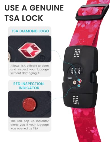 Travelkin Luggage Straps TSA Approved, Suitcase Straps with TSA Lock - color: Sakura