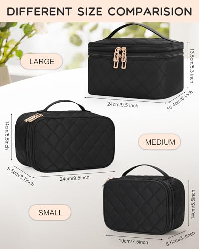 Relavel Large Travel Makeup Bag with Separate Makeup Brush Compartment - color: 01-Black, size: Large