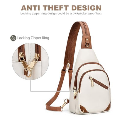 SYTRAH Anti Theft Sling Bag for Women, RFID Crossbody Purses Travel - color: Beige Brwon