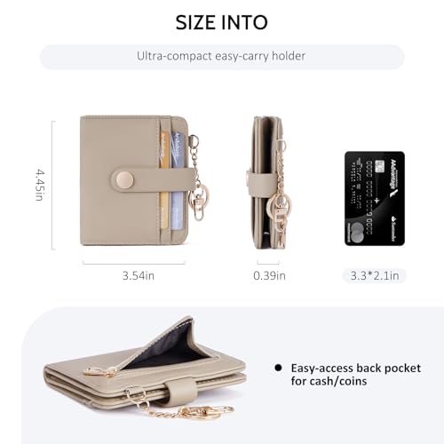 POIUGOYA Slim Wallet for Women RFID Card Holder Keychain - color: Light Khaki