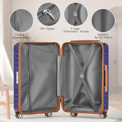 Melalenia Luggage Set 4 Piece Carry On, Hardside Suitcase with TSA Lock and Spinner Wheels, Carry-On Ailline Approved, Navy Brown - color: Navy Brown, size: 13+20 inch/DB/TB