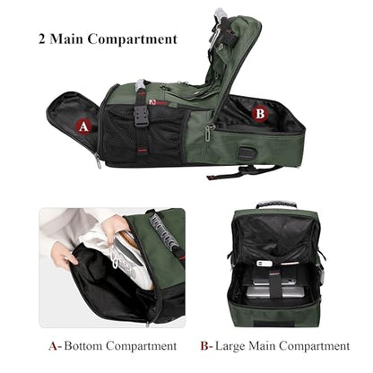 WITZMAN Travel Backpack for Men Duffle Luggage Bag with USB Charging Port - color: Army Green