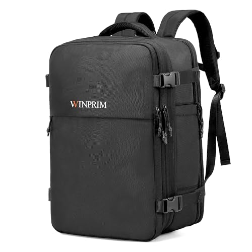 Carry On Backpack for Travel, 35L TSA Approved Flight Approved Backpack, Expandable Waterproof Laptop Backpack Fits 17" Computer, Weekend Bag for Men & Women (Nylon Stripe, 35L)