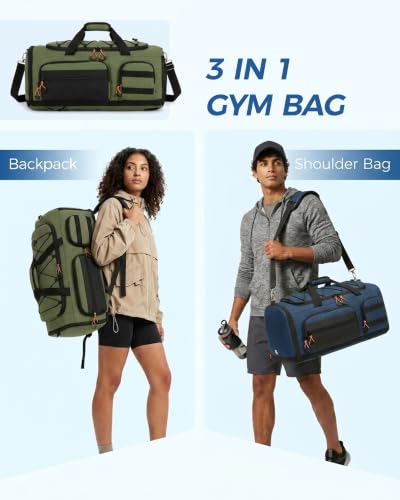 Searock 45L Gym Bag for Men, 3-In-1 Duffle Bag Backpack for Travel - color: Green