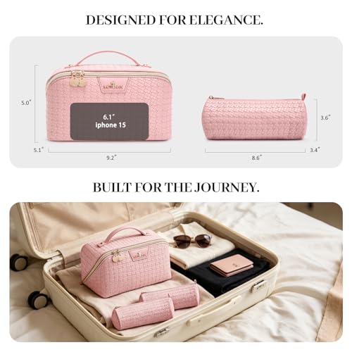 Travel Makeup Bag for Women: 3 Pcs Set Vagen Leather Cosmetic Bag - color: 01Pink