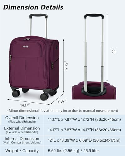 HanTrip 16 Inch Underseat Mini Carry On Luggage with Spinner Wheels, Purple - color: Purple