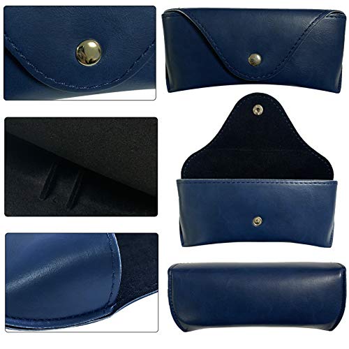 LogHog Portable Leather Glasses Case,Flexible Sunglasses Pouch Slim Case for Women Men Horizontal Eyeglass Case - color: Button-inkblue