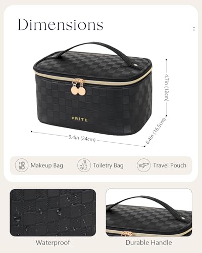 Prite Makeup Bag Travel Cosmetic Case, Women Toiletry Bag, Checkered Black - color: Checkered Black