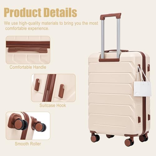 28 Inch ABS Hard Shell Large Luggage With Combination Lock and Side Hooks, Beige - color: Beige, size: 28 Inch