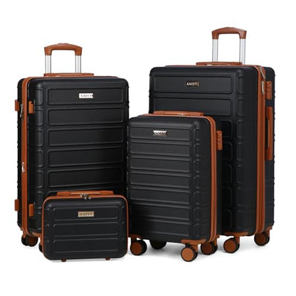 4 Piece Luggage Set Expandable ABS Travel Suitcase Set TSA Lock Hardshell Durable Lightweight Traveling Luggage Sets Gift for Back to School (Black, 28in26in20in13in) - color: Black