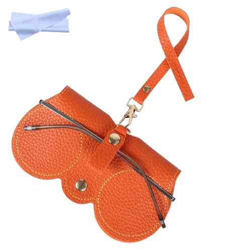 Soft Leather Sunglasses Bag, Portable Leather Glasses Case Holder Sunglasses Pouch, glasses Organizer Bag with Strap - color: Orange
