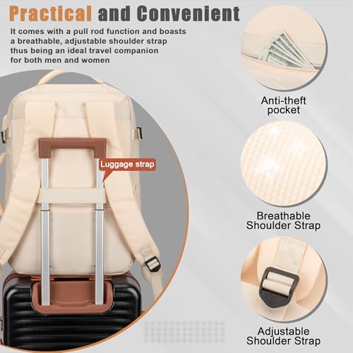40L Travel Backpack, Flight Approved Carry On Laptop Backpack - color: Beige, size: Large