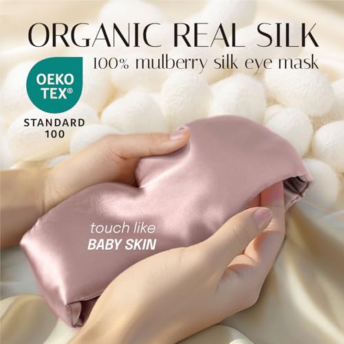 OLESILK 100% Mulberry Silk Sleep Mask, Large Size, Pressureless, Blackout - color: Pink