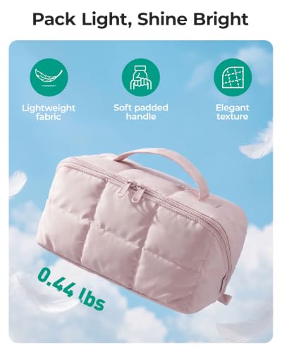 BAGSMART Easy-Access Makeup Bag, Water-Resistant Travel Toiletry Organizer | Opens flat easy access roomy makeup smart compartments lightweight water-resistant dual zippers for travel daily use - color: Chocolate Brown