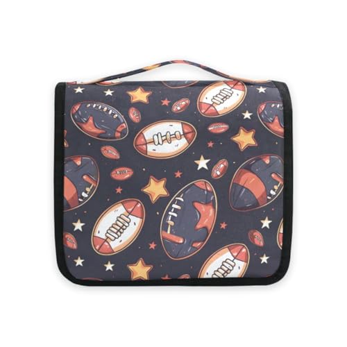 senya Hanging Travel Toiletry Bag Rugby Balls Kit Makeup Case Cosmetics Organizer for Men Women - color: Rugby Balls