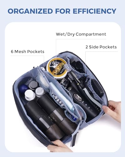 WANDF PU Leather Toiletry Bag for Men, Dopp Kit with Hanging Pouch - color: Medium Plus, Navy Blue, size: Medium Plus