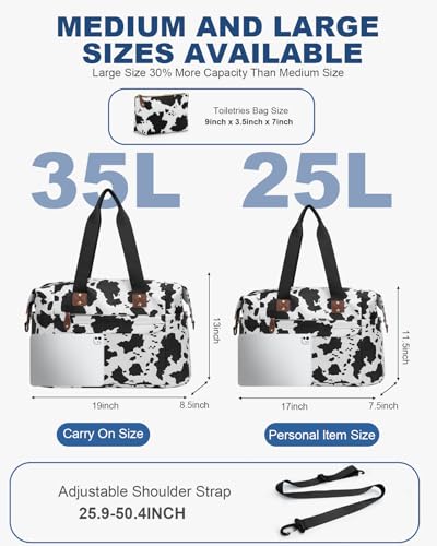 Pritent Travel Duffle Bag, Weekender Overnight Personal Item Carry On Bag - color: Cow Print, size: Large