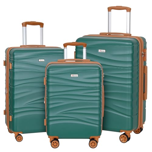 Romswi 3 Piece Luggage Sets, Expandable PC+ABS Hardshell Suitcase Set with TSA Lock YKK Zipper and Dual Spinner Wheels, Large Checked Travel Suitcases, 20/24/28 Inch, Green - color: Emerald Green, size: 3-Pcs Set (20"/24"/28")