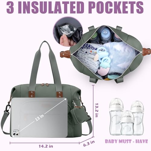Tuwubi Diaper Bag Tote,Baby Diaper Bag with Pacifier Case - color: Olive Green, size: Medium