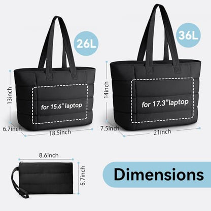 PASMAN Puffer Tote Bag for Women - Nurse Bag with Bottle Pocket - color: Black, size: Large