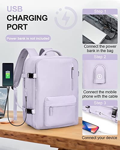 WONHOX Large Travel Laptop Backpack Expandable Flight Approved Backpack Carry on Backpack for Women Men Waterproof 17inch Laptop Daypack Hiking Work Backpack with Shoe Compartment Purple - color: A1-purple