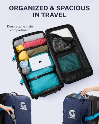 Gonex Rolling Duffle Bag with Wheels, Water-Repellent Nylon, 30 in, Navy - color: Dark Blue