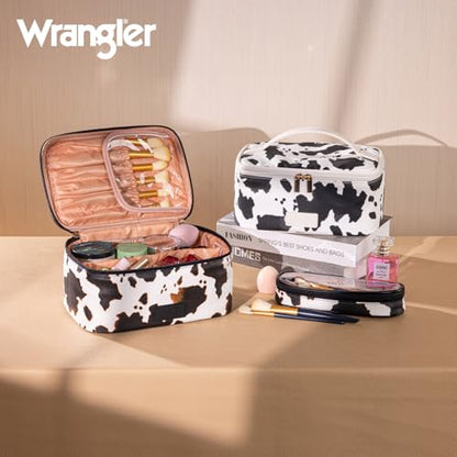 Wrangler Travel Makeup Bag 2pcs Set Cosmetic Bag with Makeup Brush Holder - color: Cow-Brown