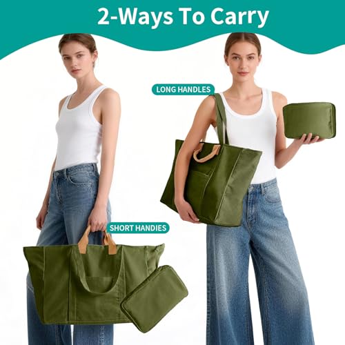 20" 12 Gal Extra Large Canvas Travel Tote Bag with Zipper - color: Green