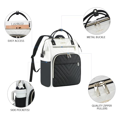 VANKEAN 17.3 Inch Laptop Backpack for Women Large Capacity - color: Beige/Black, size: 17.3 Inch