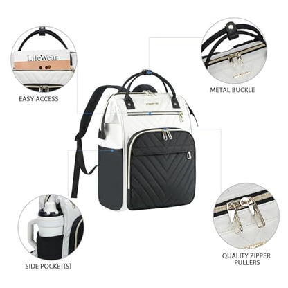 VANKEAN 17.3 Inch Laptop Backpack for Women Large Capacity - color: Beige/Black, size: 17.3 Inch