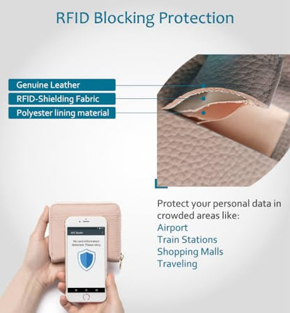 RFID Blocking Small Wallet for Women, Cute and Zip Around - color: Blush Pink