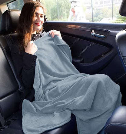 BlueHills Premium Soft Travel Blanket Pillow Combo Airplane Grayish Blue | Airplane Pillow/Blanket, Matching Soft Case, Hand Luggage Belt & Backpack Clip, Long Cruise Throws, Plane Travel Essentials - color: Grayblue-1pk-t026