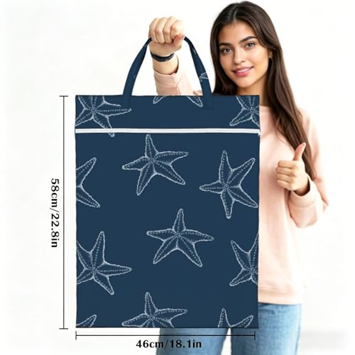 "ocean starfish navy blue beach 2-Pack Travel Laundry Bags for Dirty Clothes- Large Waterproof Laundry Tote, Wet & Dry Use, Reusable Foldable Carry Handles for Vacation, Gym & Dorm" - color: Ocean Starfish Navy Blue Beach