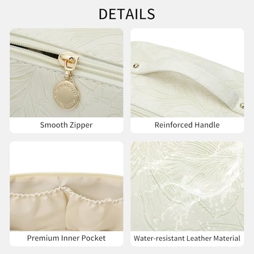 Travel Makeup Bag Cosmetic Bags for Women Large Capacity Water-resistant Portable Pouch Open Flat Toiletry Bag - color: A04-Beige