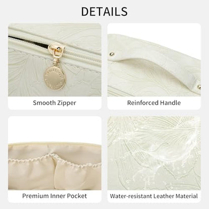 Travel Makeup Bag Cosmetic Bags for Women Large Capacity Water-resistant Portable Pouch Open Flat Toiletry Bag - color: A04-Beige