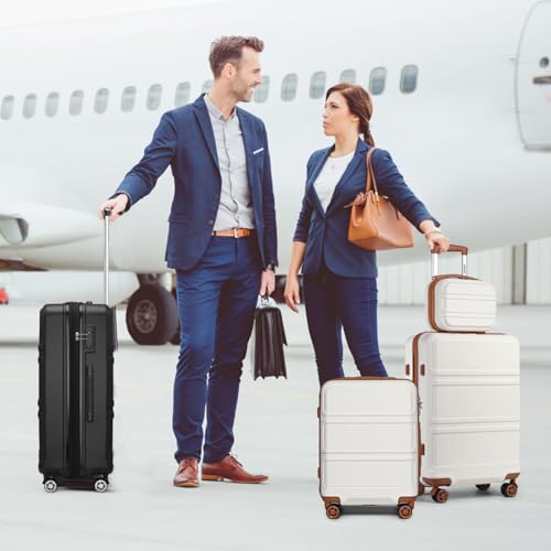 Kono Luggage Set 3 Piece Carry On Hardside Luggage with Spinner Wheels - color: Cream White, size: 20-inch/Bp/Tb