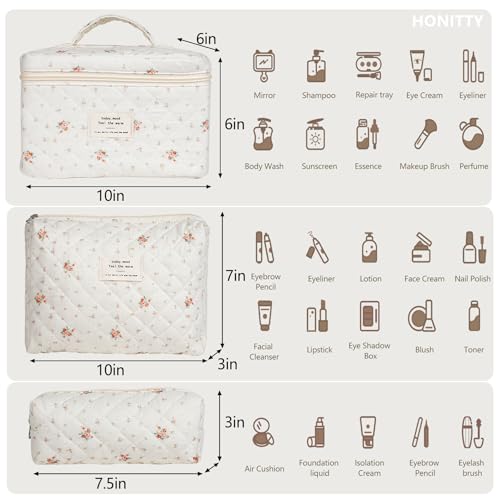 honitty Makeup Bag,Quilted Cosmetic Bags for Women - color: Red-White