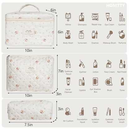 honitty Makeup Bag,Quilted Cosmetic Bags for Women - color: Red-White