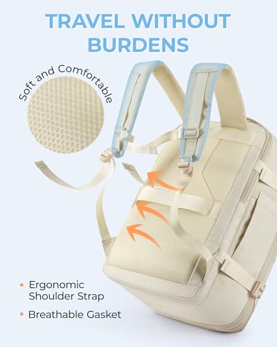 BAGSMART 37L Expandable Travel Backpack Compression Carry On Daypack - color: Warm Beige