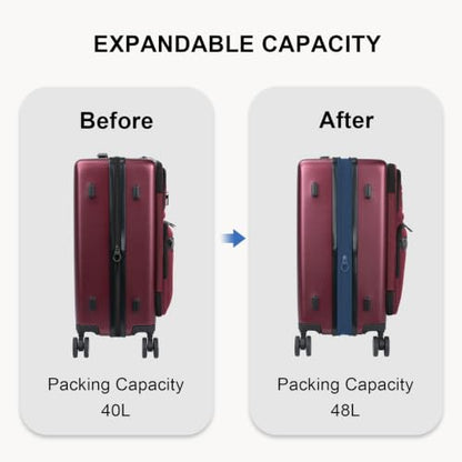 VANKEAN 20 Inch Expandable Hardshell Spinner TSA USB Port Carry-On Approved - color: Burgundy