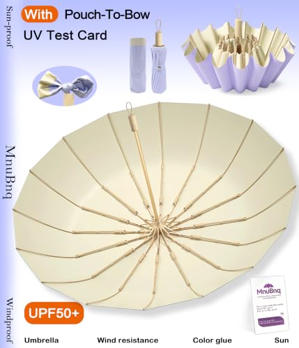 Sun Umbrella UV Protection Cute Windproof Walking Parasol for Women - color: Purple & Beige