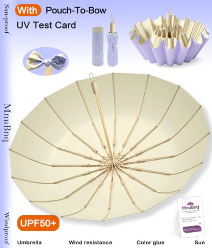 Sun Umbrella UV Protection Cute Windproof Walking Parasol for Women - color: Purple & Beige