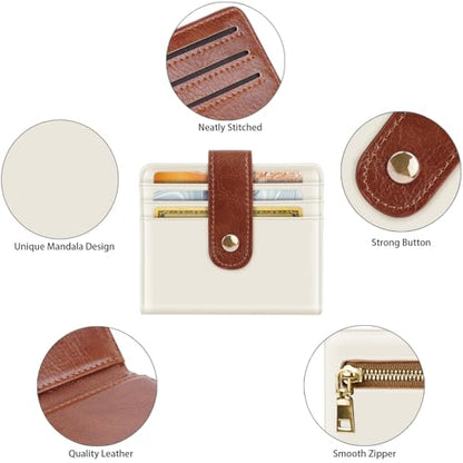 Small Wallets for Women Slim Minimalist Bifold Credit Card Holder - color: A Brown & Cream
