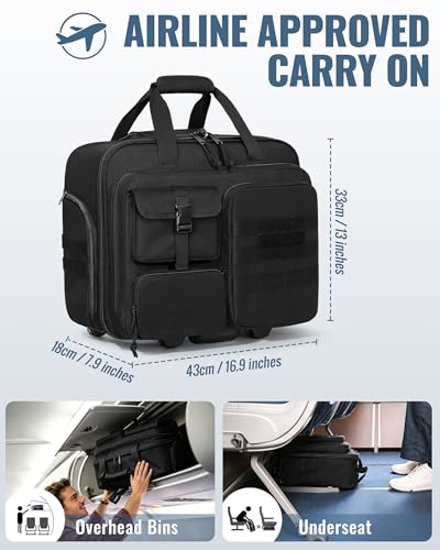 Rolling Tactical Messenger Bag, 17.3 Inch Briefcase with Wheels