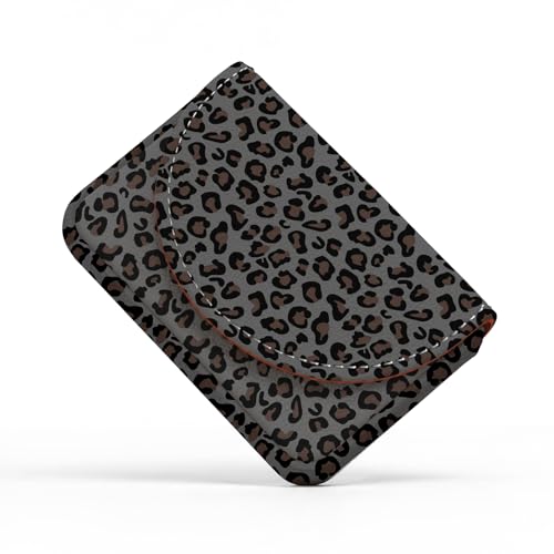 Business Card Holder，PU Leather Business Card Case Purse Gray Leopard Print - color: Gray Leopard Print