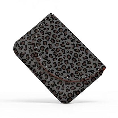 Business Card Holder，PU Leather Business Card Case Purse Gray Leopard Print - color: Gray Leopard Print