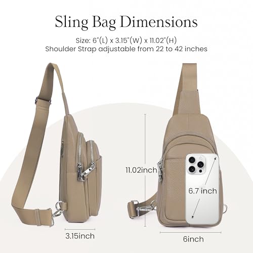 befen Genuine Leather Sling Bag for Women Anti-Theft Crossbody Chest Bags Fanny Packs for Travel with RFID Card Slots - color: Taupe
