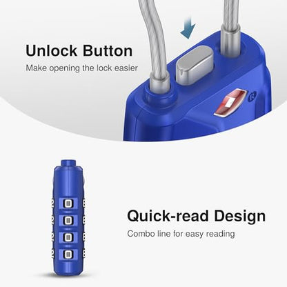 Puroma 2 Pack TSA Approved Luggage Locks 4 Digit Code Cable Lock Blue | Resettable, Flexible Cable, Zipper holes, Zinc Alloy, Bright Color, Large White Numbers, Suitcase Train Travel, laptop bag - color: Basic Blue