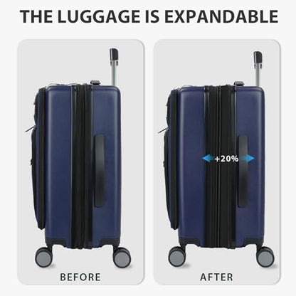 KROSER Hardside Expandable Carry On Luggage 22x14x9 Airline Approved With Front Business Pockets, 20 Inch Suitcases with Wheels, Carry on Suitcase with TSA Lock & USB Port, Navy - color: Navy