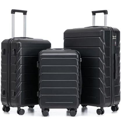 Suitcases ABS Hard Shell Luggage Sets - color: Black and Brown, size: 20/24/28 Inch